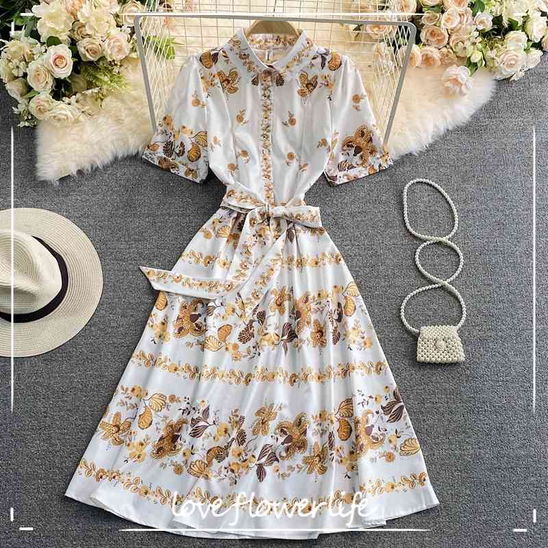 LoveFlowerLife Summer Casual Floral Print Dress A Line Single Breasted Short with Belt High Waist Mid-Calf Women Dresses 210521, White
LoveFlowerLife Summer Casual Floral Print Dress A Line Single Breasted Short with Belt High Waist Mid-Calf Women Dresses 210521, White
