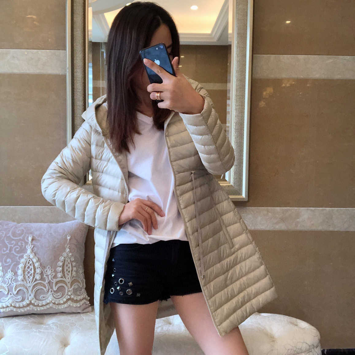 High Quality Women Fashion Light and Warm Down Jackets Winter Hooded Zipper Waist Adjustable Long Down Coats Casual Clothes 210819