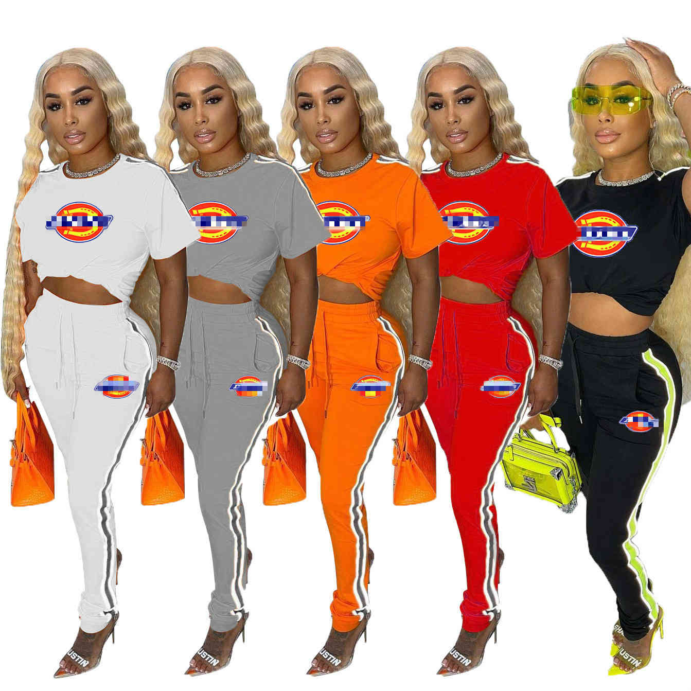 2021 Women Tracksuits Designer Summer Fashion Offset Print Short Sleeve T Shirt Drawstring Leggings Two Piece Pants Outfits Jogger Suits, Gray
2021 Women Tracksuits Designer Summer Fashion Offset Print Short Sleeve T Shirt Drawstring Leggings Two Piece Pants Outfits Jogger Suits, Gray