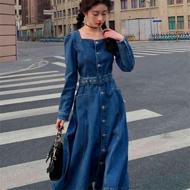 Denim Dress Women Korean Spring Temperament Elegant Square Collar Retro Single-Breasted Casual Slim Long Vestidos 210519, Photo color
Denim Dress Women Korean Spring Temperament Elegant Square Collar Retro Single-Breasted Casual Slim Long Vestidos 210519, Photo color