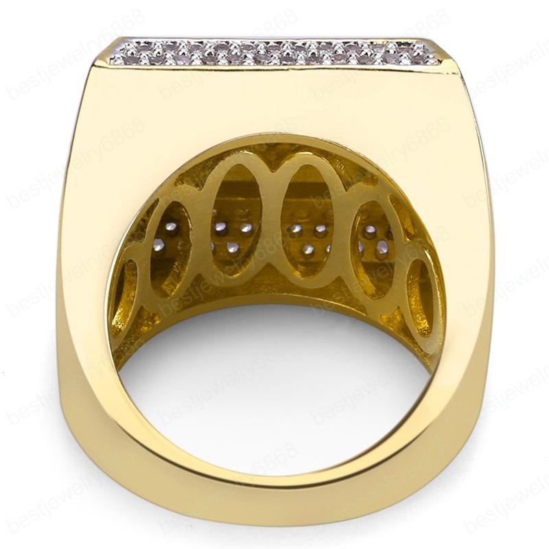 Mens Ring Vintage Hip Hop Jewelry Full CZ Bling Iced Out Copper Rings Real Gold Plated for Lover Fashion Jewelry
