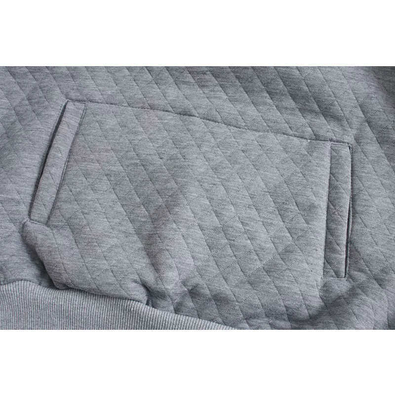 Sweatshirt Women's Diamond-Check Top Cotton Bag Open Hoodie With Lantern Sleeves 210628