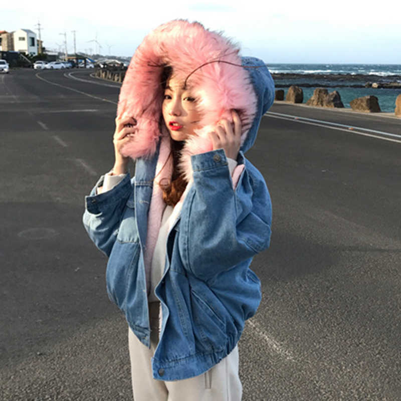 Denim plus velvet loose hooded jacket female winter Korea ins Harajuku vintage chic lamb hair fashion casual women 210608, Pink
Denim plus velvet loose hooded jacket female winter Korea ins Harajuku vintage chic lamb hair fashion casual women 210608, Pink