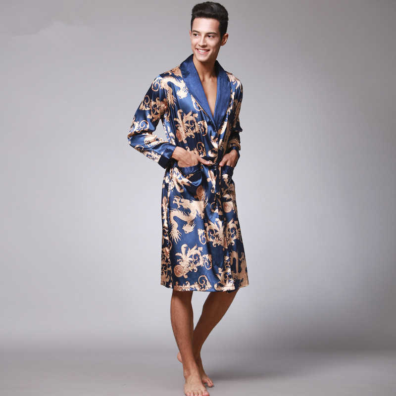 Mens Summer Paisley Print Silk Robes Male Senior Satin Sleepwear Satin Pajamas Long kimono Dressing Gown Bathrobe For Men T200110