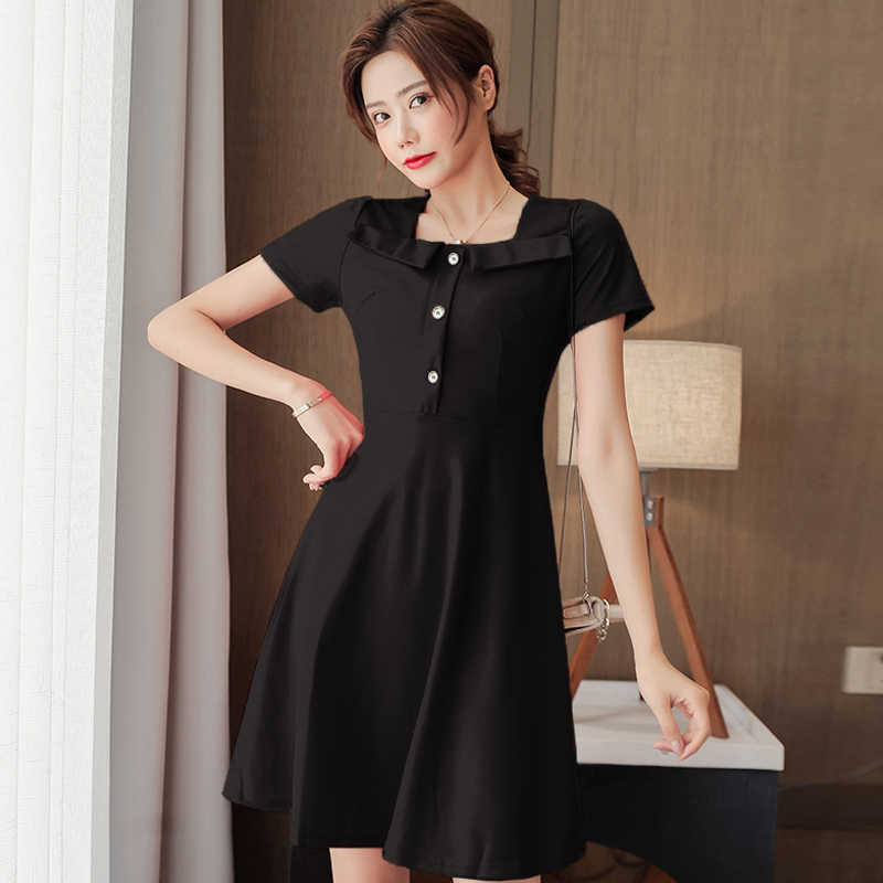 Dresses For Women Short Sleeve Woman Dress Vestido De Mujer Square Collar Black Red Chiffon Dress Women Vestidos D625 210602