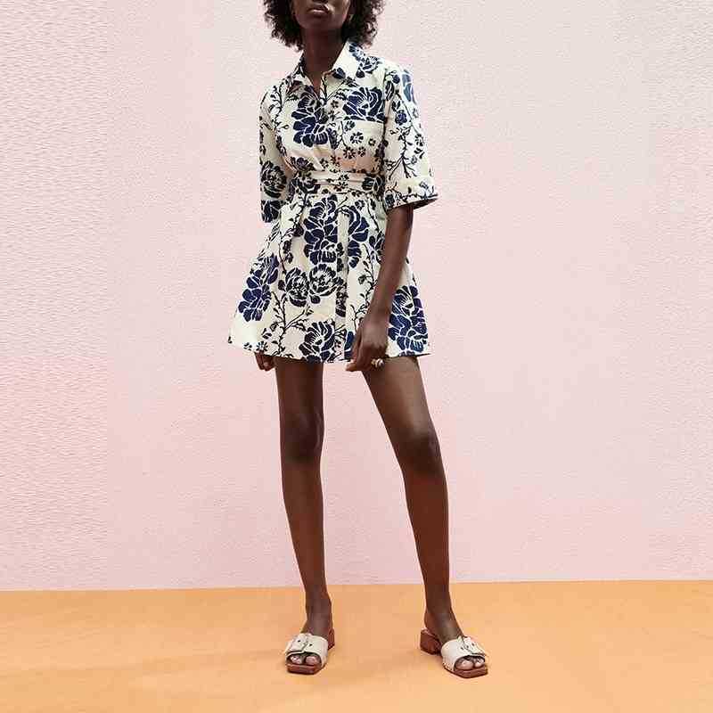 Women Fashion Flower Pocket Mini Dresses With Belt Three Quarter Sleeve Elegant Office Dress Lady Party Female 210525, Navy blue
Women Fashion Flower Pocket Mini Dresses With Belt Three Quarter Sleeve Elegant Office Dress Lady Party Female 210525, Navy blue