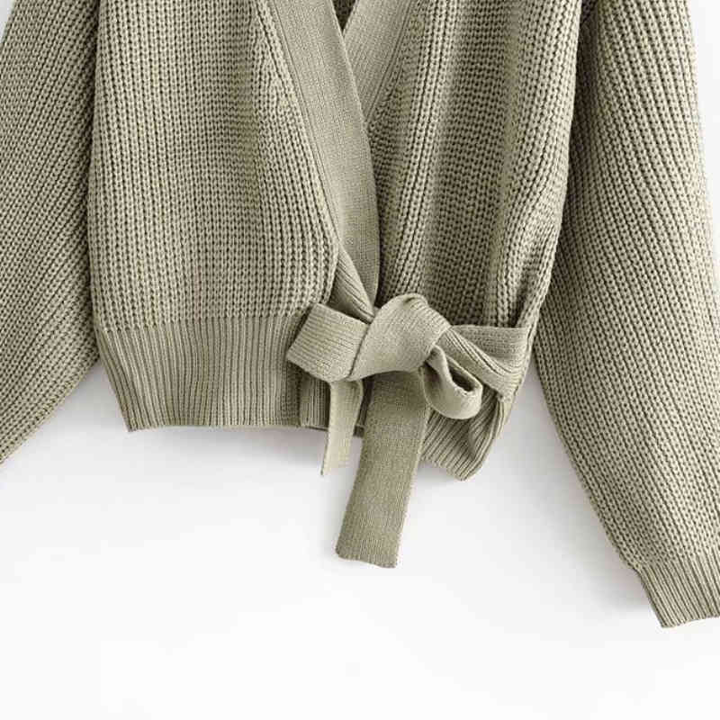 Casual Woman Oversized V Neck Belt Sweater Fashion Ladies Autumn Knitted Loose Tops Female Chic Soild Color Sweaters 210515