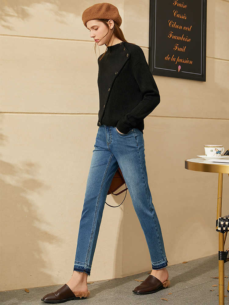 Minimalism Winter Women's Jeans Fashion OLstyle Fleece Straight Female Trousers Causal For Women 12030585 210527