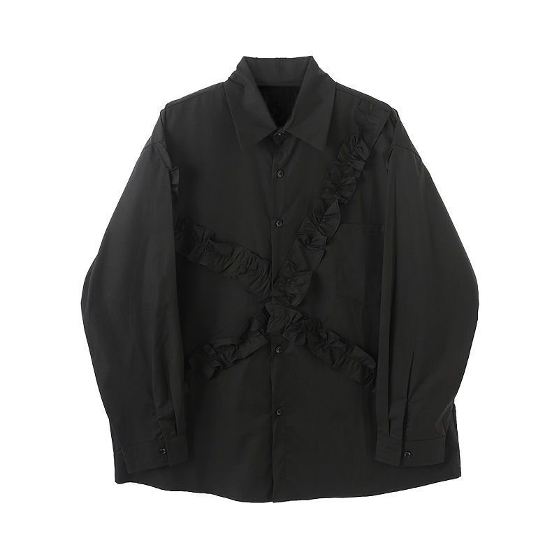 IEFB /men's wear niche personalized ruffled shirts for male Spring black white oversize fashionable tops 9Y3747 210524