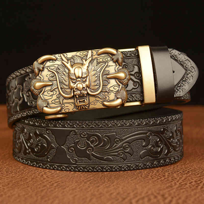 Waist Belt s Buckles Leisure Carving Craft Genuine Cow Leather Men's , Tyrannosaurus Rex Automatic Buckle Fashionable and Personalized Trouser