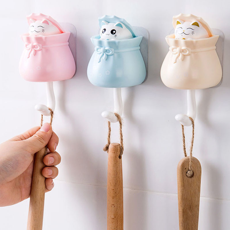 1Pcs Coat Hook for Household Wall Hooks Cartoon Cat Multi Purpose 4Colors Durable Cute ABS Plastic