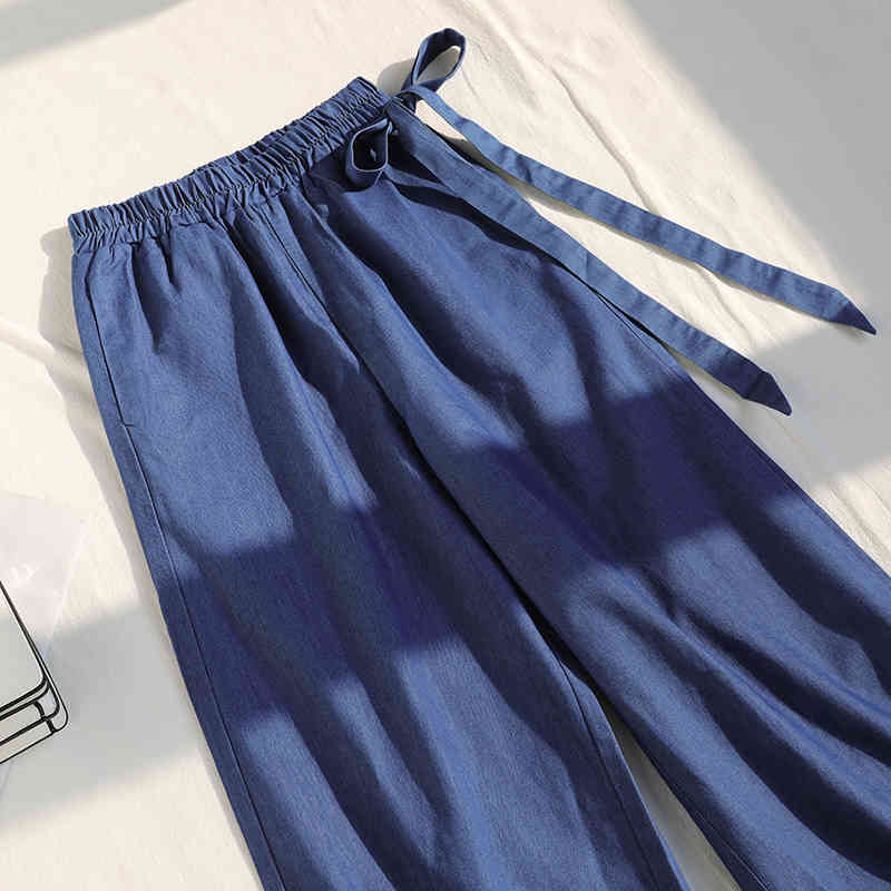Thin Trousers Pantalon Summer Straight Loose Blue Jeans For Women Casual Plus Size Elastic Waist Denim Pants 10252 210415