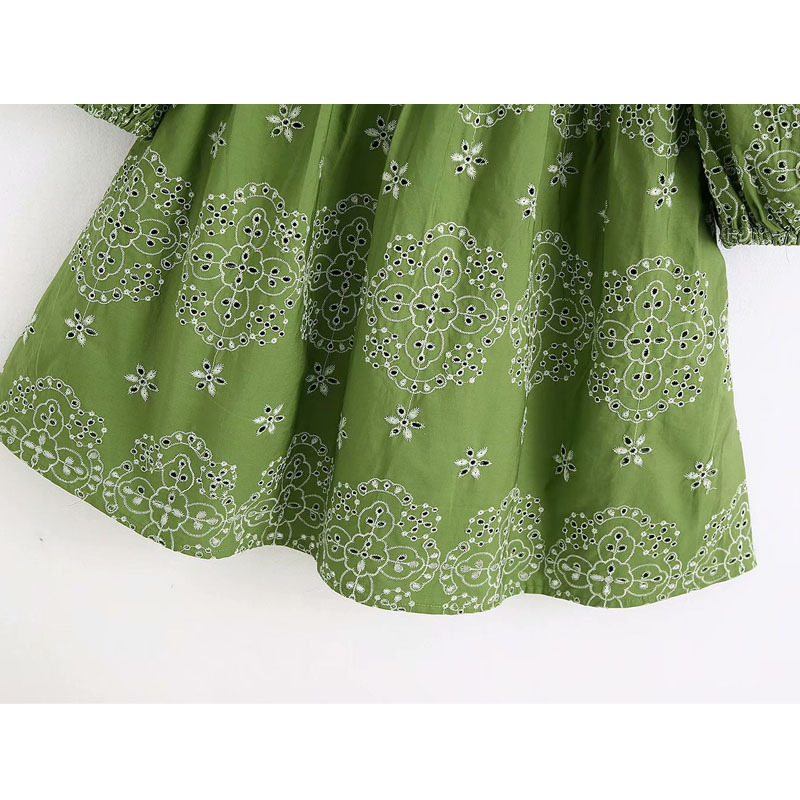 Summer Dresses with Short Sleeves and A Flat Back Vintage Floral Embroidered Frock-sleeve Dresses Fashionable Dress Female 210507