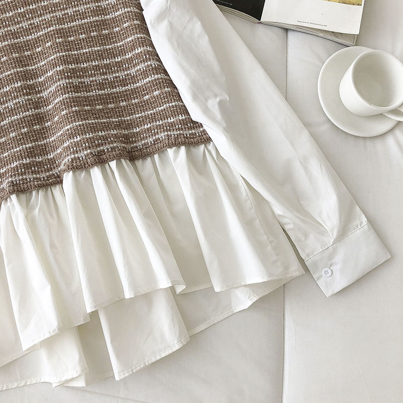 Nomikuma Stripe Patchwork Pockets Women Blouses Causal Long Sleeve O-neck Doll Shirt Spring New Korean Pullover Tops 6E095 210427