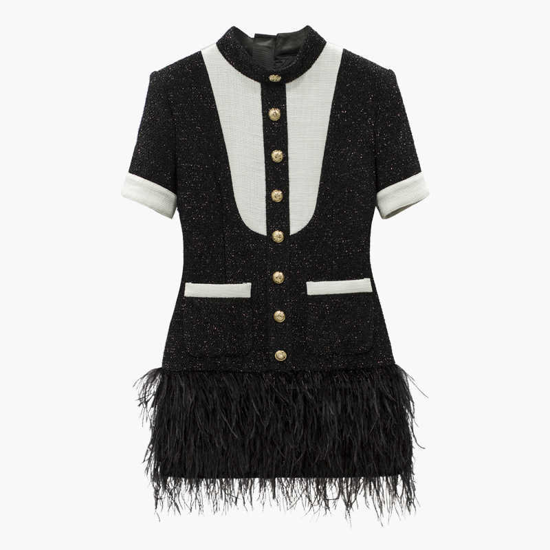 HIGH QUALITY est Stylisy Designer Dress Women's Short Sleeve Color Block Feather Embellished Tweed 210526, Blue
HIGH QUALITY est Stylisy Designer Dress Women's Short Sleeve Color Block Feather Embellished Tweed 210526, Blue
