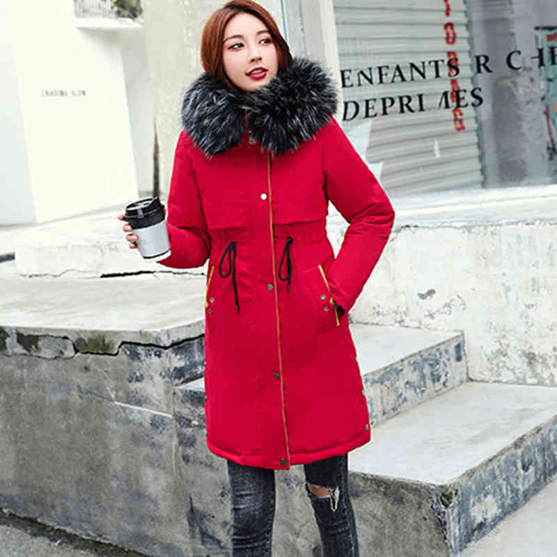 Winter women long parkas coat Thicken warm Solid big fur collar jacket coats Casual female winter outwear plus size 210524