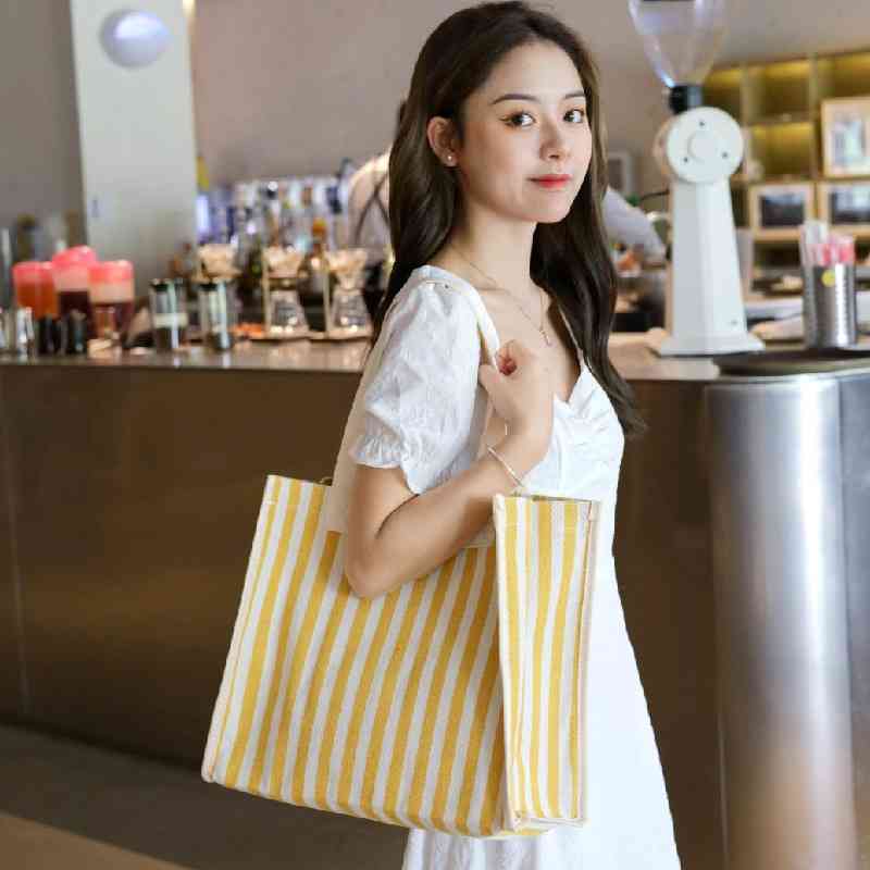 Hanfeng fashion hand stripe portable Shoulder Tote Bag Mommy canvas bag, Pink