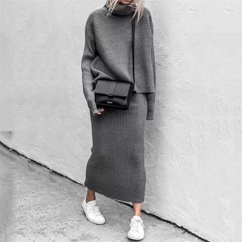 Knitted Two Piece Set Women Pullovers Turtleneck Loose Sweater+Long Skirts Bodycon Outfits for Woman Office Lady Suits Set 211108, Gray
Knitted Two Piece Set Women Pullovers Turtleneck Loose Sweater+Long Skirts Bodycon Outfits for Woman Office Lady Suits Set 211108, Gray