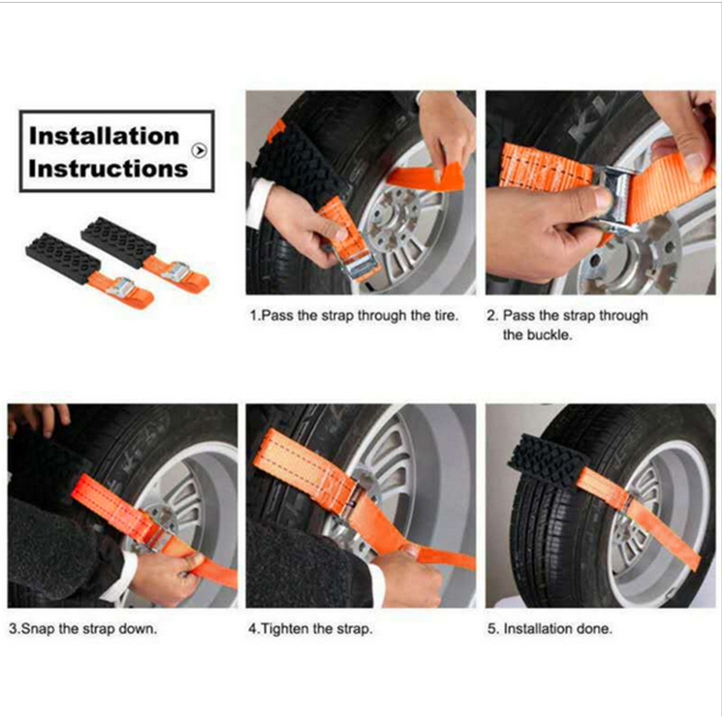 1/2/4PCS Durable PU Anti-Skid Car Traction Blocks With Bag Emergency Tire Sand Chain Straps For Snow Mud Ice