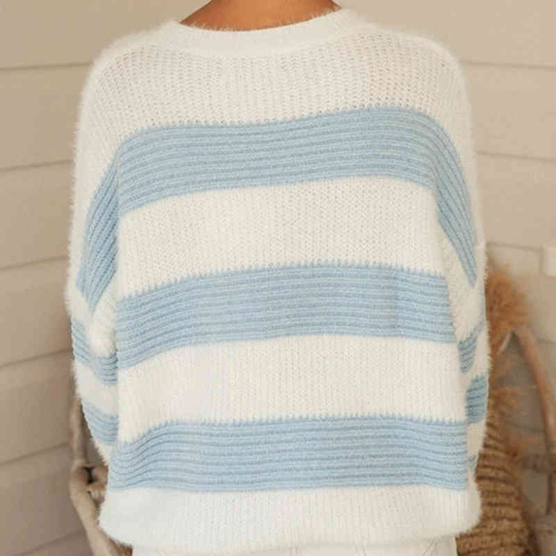 casual stripe oversized sweater pullovers female loose vintage jumper autumn winter long sleeve 210427