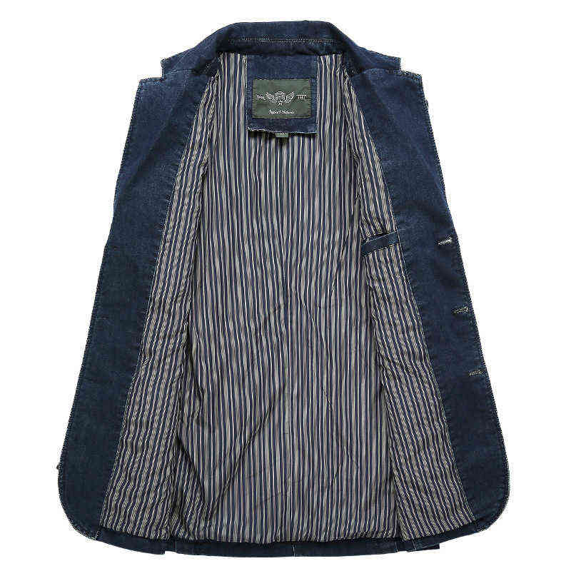 Blue Denim Men's Blazer Jacket Notched Collar Distressed Jeans Blazers Men Single Breasted Slim Fit Cowboy Blazer Masculino 4XL 211111