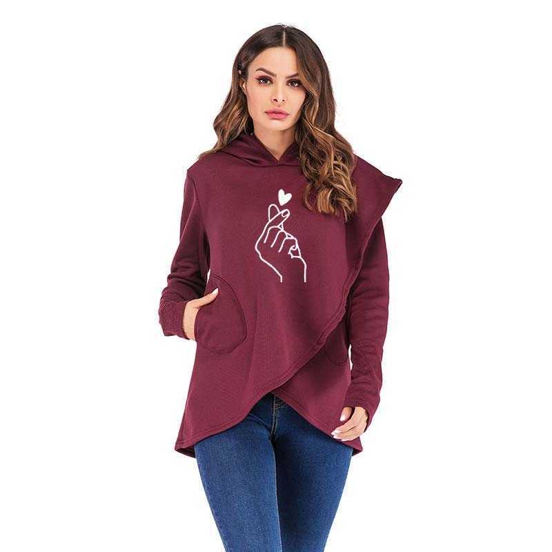Women Hoodies Sweatshirts Casual Tops Love Hand Print Long Sleeve Pullover Hoodie Female Plus Size Warm Hooded Sweatshirt 210603