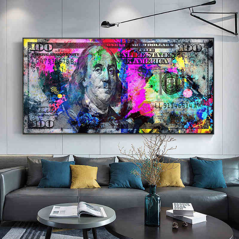 Colorful Dollors Canvas Paintings Graffiti Art For Living Room Modern Money Watercolor Abstract Art Cuadros Posters Home Decor