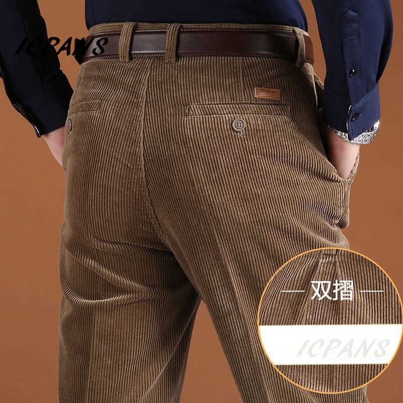 ICPANS Corduroy Men Trousers Straight Thick Warm Autumn Winter Pants High Waist s Plus Size 40 42 44 211006