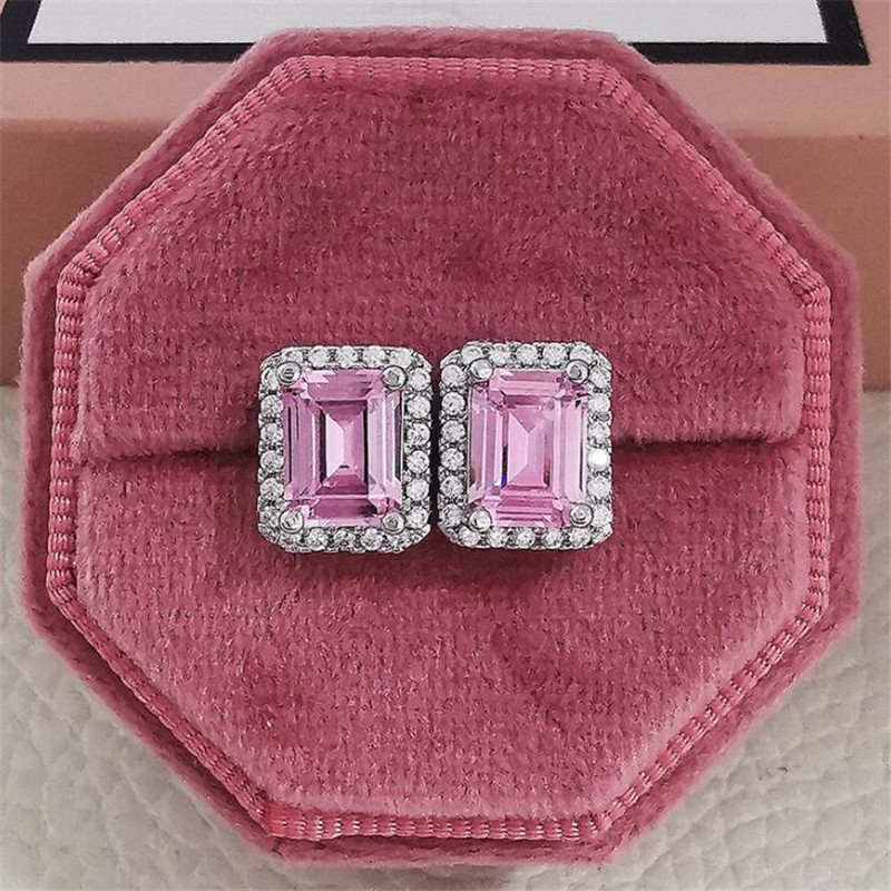 Sterg Sier Stud Earrings, Jewelry, 4 Styles, 5A Cubic Zirconia, Emerald Cut, Gemstone, Party, Engagement, Gift for Women