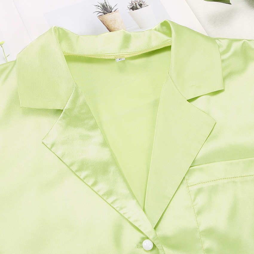 HECHAN Green Khaki Women Sleepwear With Sashes Loose Long Sleeve Pocket Satin Pajamas Female Pants Solid Nightgown Home Suit 210924