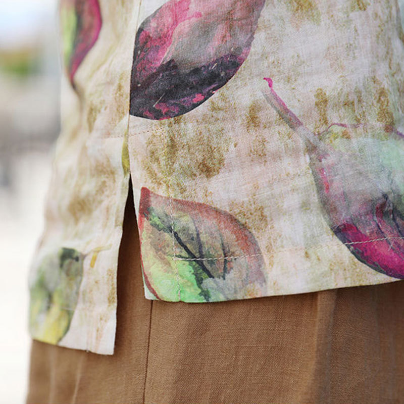 Arrival Summer Women T Shirt Plus Size Half Sleeve V-neck Loose Tee Vintage Leaf Print Tshirts Tops Femme D21 210512