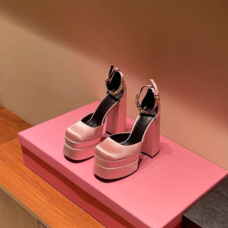 2022 spring and autumn show women's high-heeled sandals waterproof platform multi-color Rhinestone silk matching