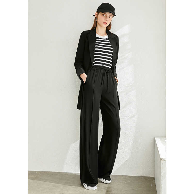 Women High Waist Pants Office Lady Elegant Elastic Solid Loose Female Long 12040227 210527