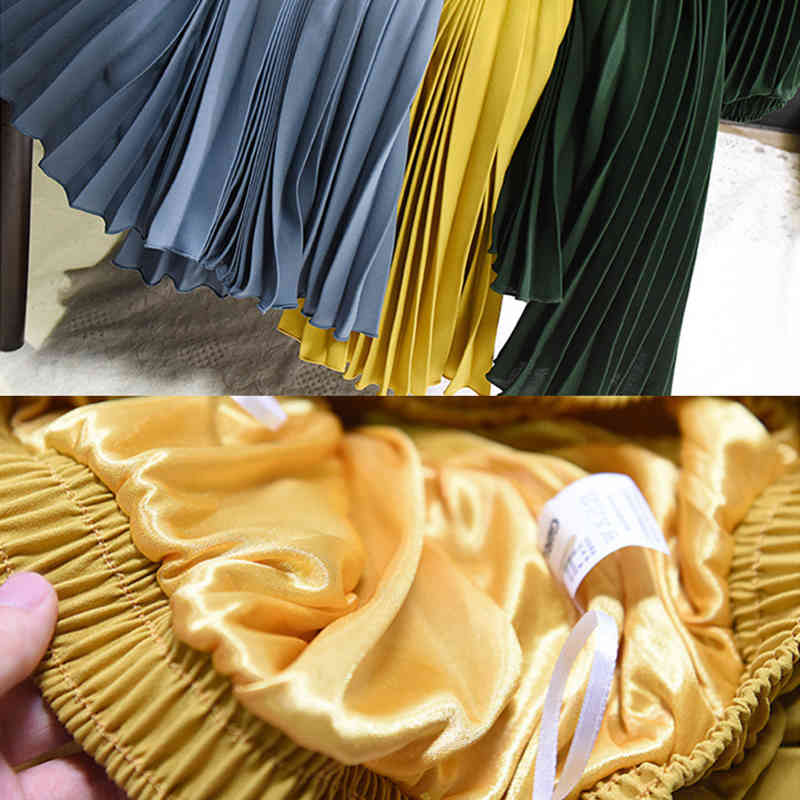 Ladies Summer Women Skirt Female Vintage Long Skirts Womens Maxi Casul Solid Elastic High Waist Women Pleated Skirt Saias Jupe 210416