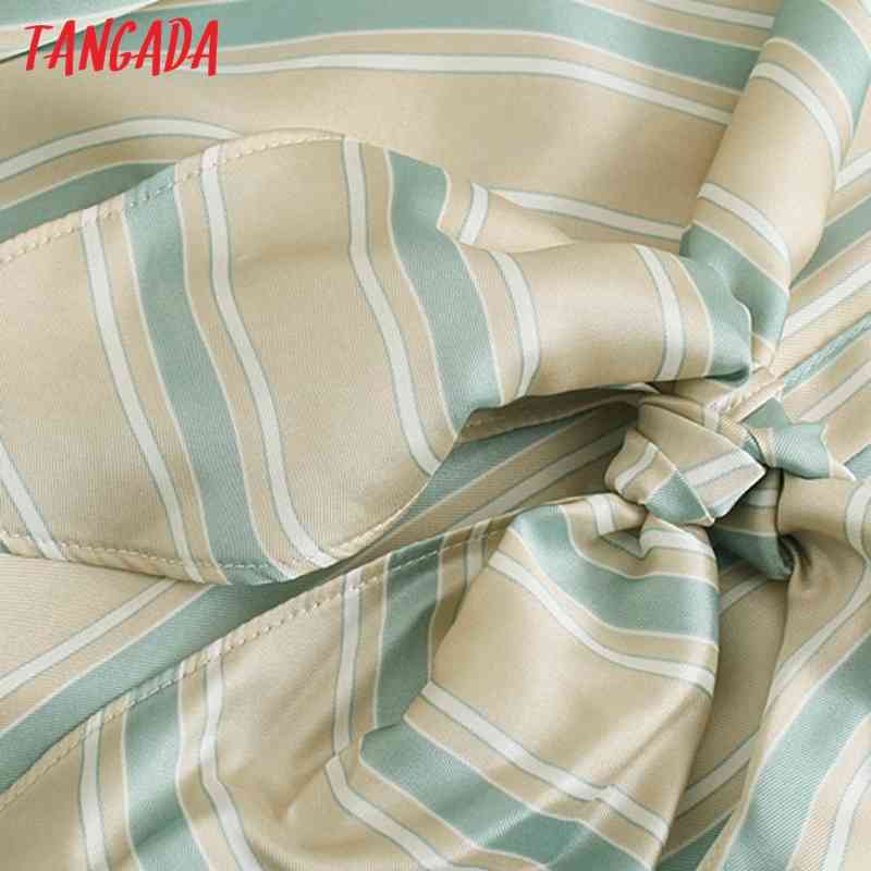 Fashion Women Striped Print Shirt with Bow Long Sleeve High Street Ladies Midi Dress 5Z84 210416