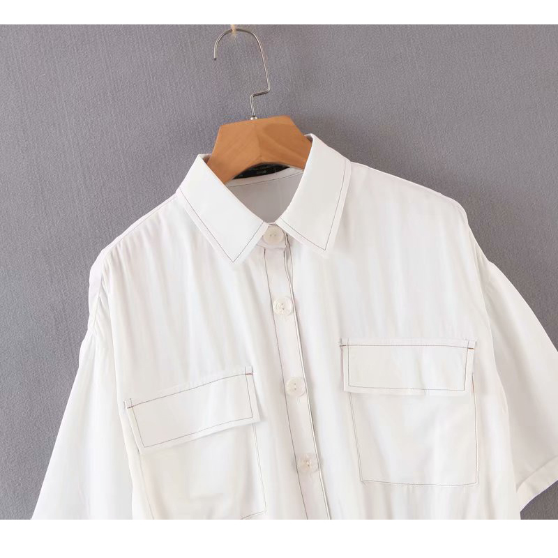 Summer Fashion Wild Harajuku Women's Shirt Lapel Single-breasted Tooling Loose Line Simple Personality Chic Female Top 210507