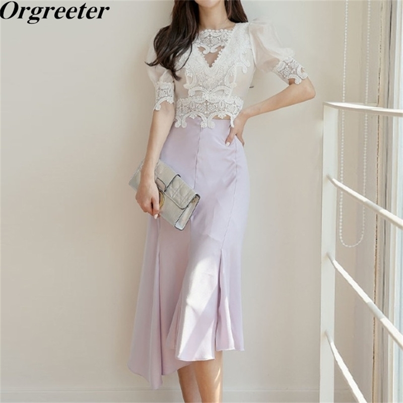 Summer Sexy Perspective Lace Patchwork White Chiffon Cropped Shirt Top and Bodycon Mermaid Skirt 2 Piece Sets Female OL Clothing 210602, Light purple
Summer Sexy Perspective Lace Patchwork White Chiffon Cropped Shirt Top and Bodycon Mermaid Skirt 2 Piece Sets Female OL Clothing 210602, Light purple