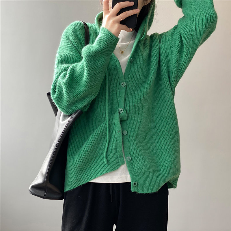 High Quality Solid Hooded All Match Loose Streetwear Women Soft Chic Warm Gentle Sweet Cardigans Sweaters 210421