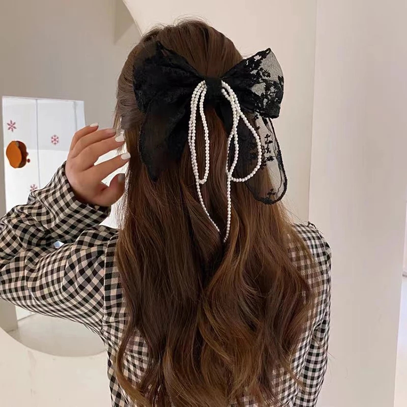 Fashion White Pearl Hair Bows With Hair Clips For Girls Hair Accessories Kids Boutique Layers Bling Pearl Bows Hairpins Headwear