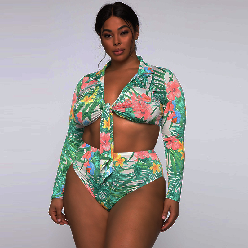 Sexy Plus Size Swimwear Women Leaves Print Bikini Long Sleeves Swimsuit Female High Waisted Bathing Suits Summer Beach Wear 210520, Green
Sexy Plus Size Swimwear Women Leaves Print Bikini Long Sleeves Swimsuit Female High Waisted Bathing Suits Summer Beach Wear 210520, Green
