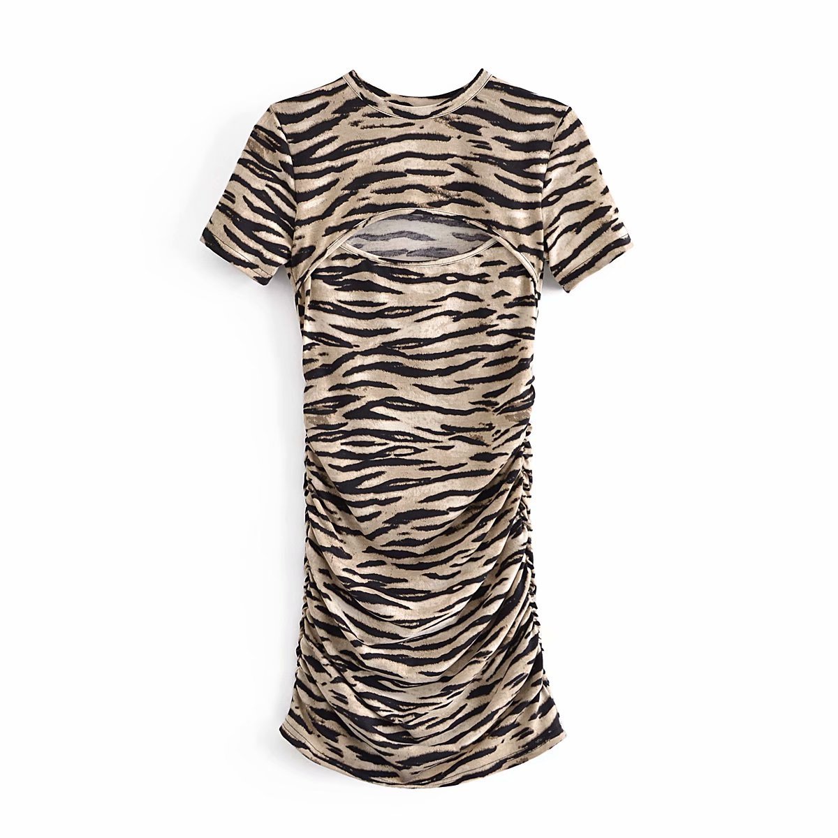 Summer Women Zebra Striped Tight Dress Hollow Out Short Dresses Chic Lady Fashion Casual Clothes 210517