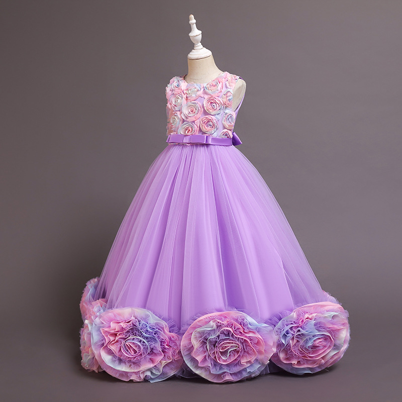 2021 Cute Flower Girl Dresses Jewel Neck 3D Florals Girl Pageant Gown Cascading Ruffle Sweep Train Custom Made Birthday Ball Gowns