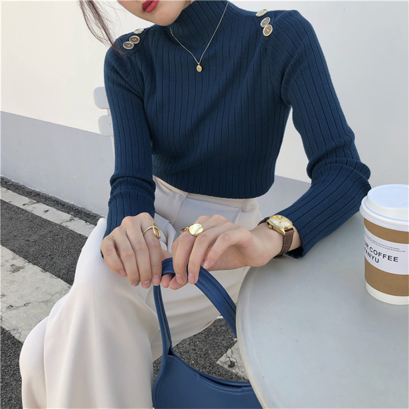 Spring Autumn OL Basic Pullover Tops Soft Warm Bottoming Sweater Women Elegant Solid Turtleneck Knitted Sweaters 210421