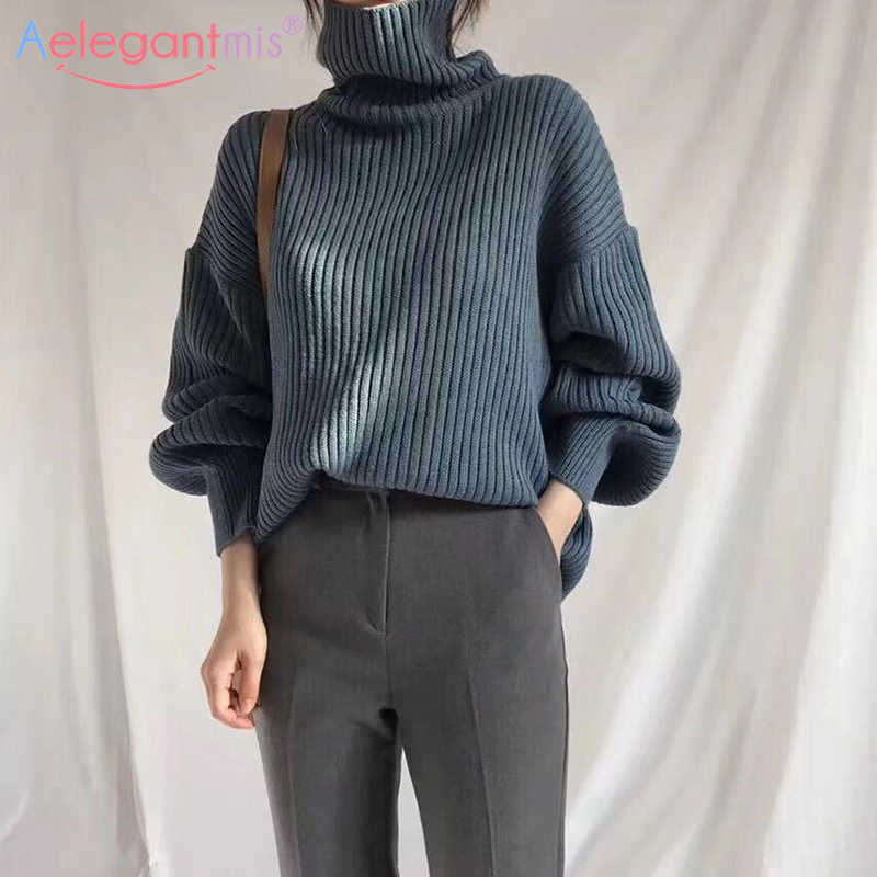 Aelegantmis Turtleneck Knitted Sweater Women Thick Ribbed Casual Loose Pullovers Vintage Warm Soft Solid Jumpers Female Korean 210607, Blue
Aelegantmis Turtleneck Knitted Sweater Women Thick Ribbed Casual Loose Pullovers Vintage Warm Soft Solid Jumpers Female Korean 210607, Blue