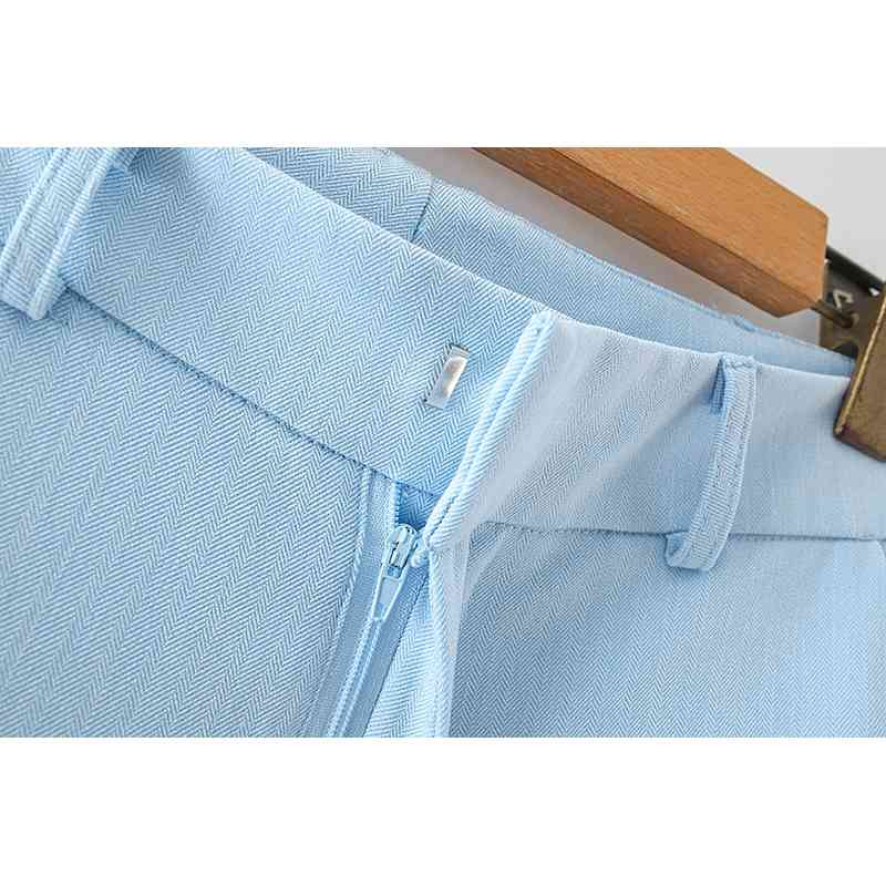 causal women polyester and cotton trousers summer ladies stylish straight pants female solid blue chic 210527