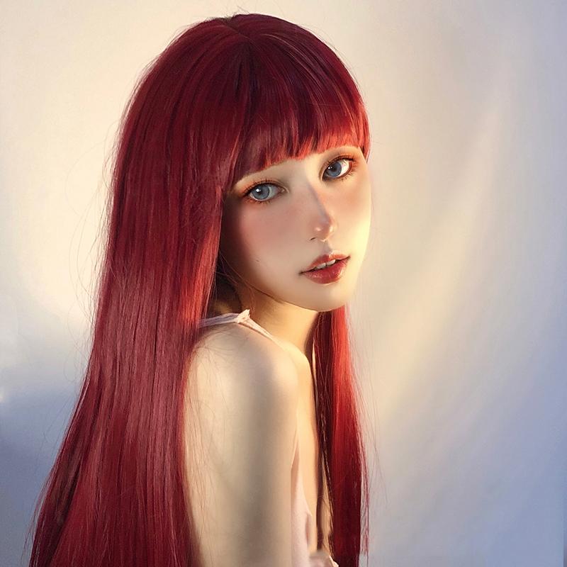 Synthetic Wigs LM Long Straight Wine Wig With Bangs Hair Bang For Women Red Heat Resistant