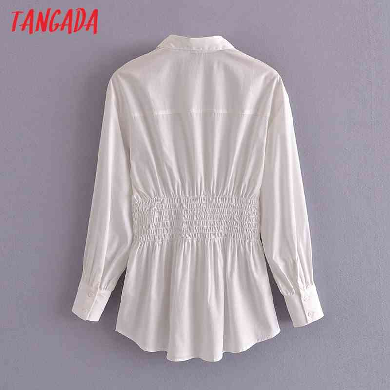 Women White Tunic Shirts Long Sleeve Solid Turn Down Collar Elegant Office Ladies Work Wear Blouses 3A34 210416