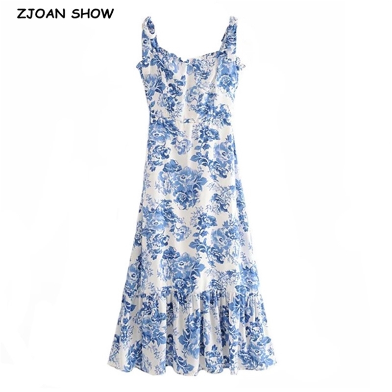 Vintage French Style Blue White Floral Women Dress Tie Bow Strap Sleeveless Sexy Beach Party Female 210429, Navy blue
Vintage French Style Blue White Floral Women Dress Tie Bow Strap Sleeveless Sexy Beach Party Female 210429, Navy blue