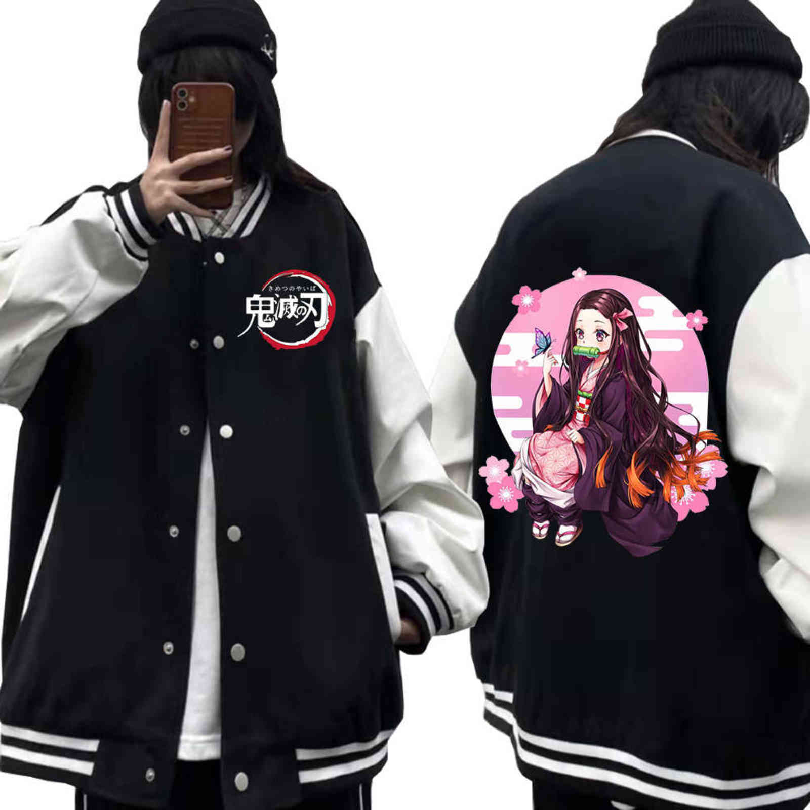 Anime Demon Slayer Kamado Nezuko Jacket Casual Baseball Jacket Y1121, Black 
Anime Demon Slayer Kamado Nezuko Jacket Casual Baseball Jacket Y1121, Black