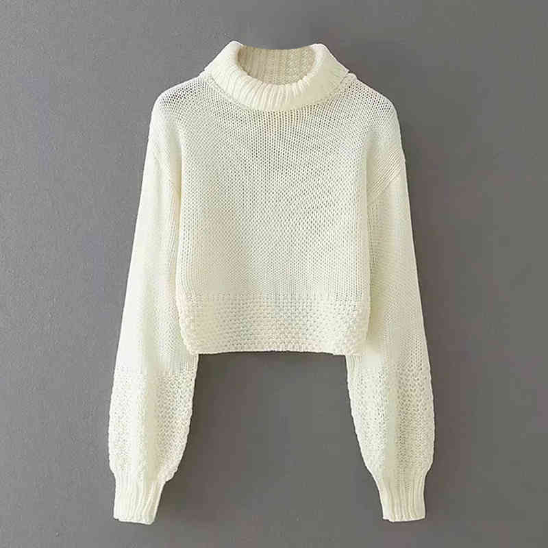 Vintage Turtleneck Cropped Sweater Women Batwing Long Sleeve Knitted Tops Fashion Solid Pullover Jumper Pull Femme New 210415